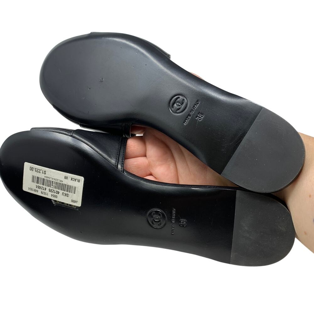 Chanel CC Pearl Logo Leather Mule Sandals Black Size 38 US 7.5 New With Box - Picture 5 of 11